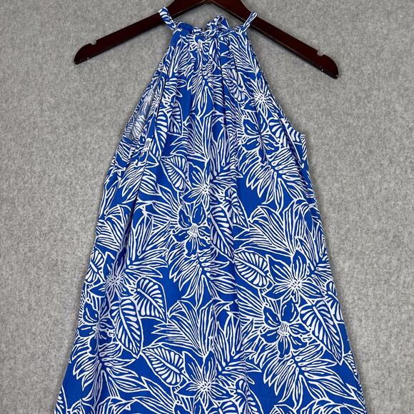 Blue Ginger Blue Floral Hawaiian Sleeveless Halter Neck Midi Dress Size XS - Picture 3 of 11